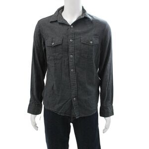 Hawks Mens Point Collar Herringbone Button-Up Dark Gray Long Sleeve Size M